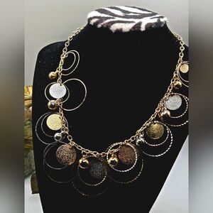 "5/$25" Tri-tone Circle Disc Dangle Charm Lightweight Adjustable Necklace